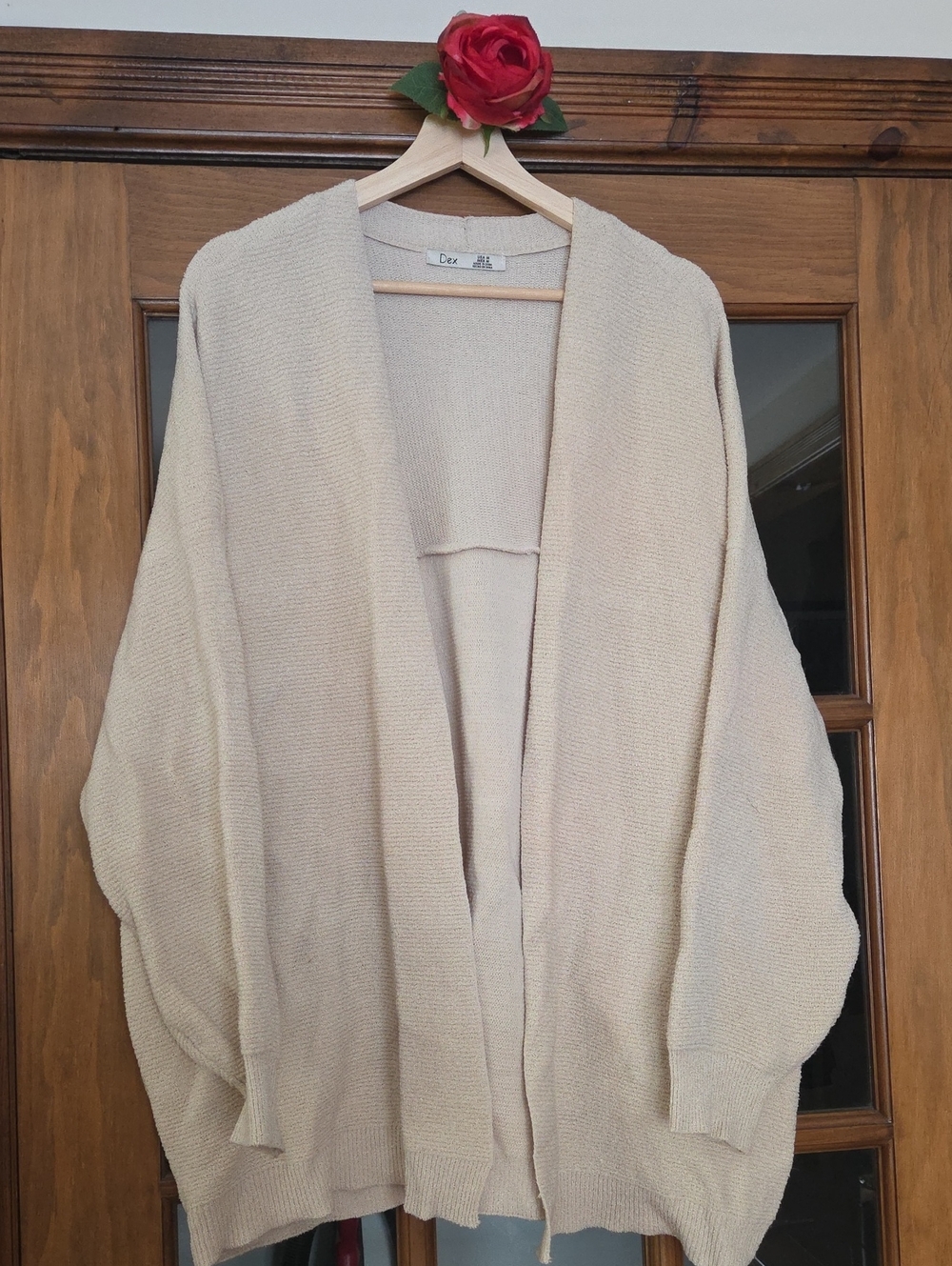 Dex - Open-Front Beige Knit Slouchy Cardigan w Pockets Size M